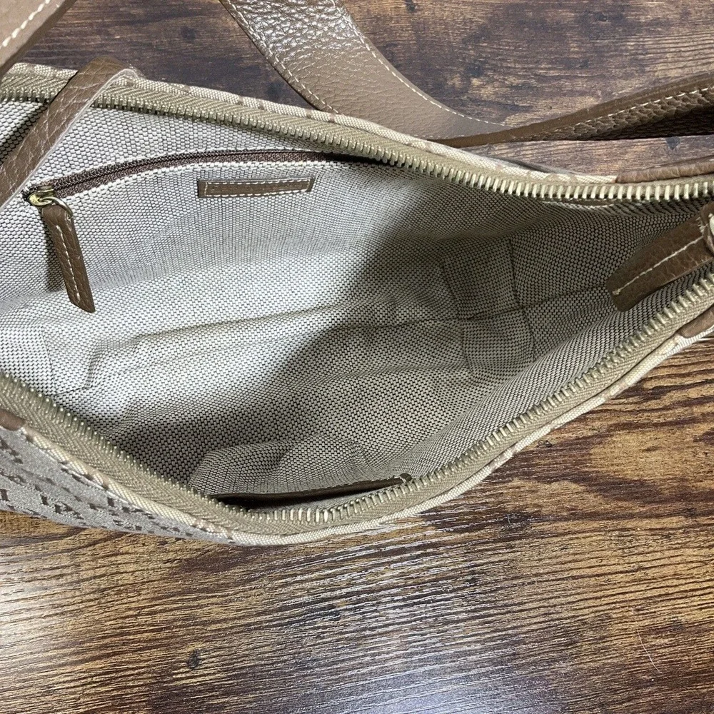 Dooney & Bourke Brown Tan All Weater Leather Signature Canvas Hobo Purse Bag